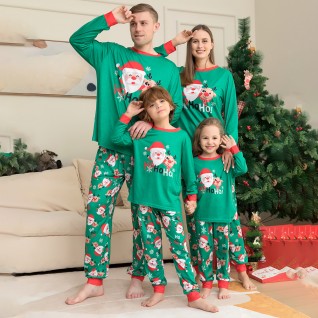Santa Claus Green Printed Pajamas Christmas Family Pajamas Two-piece Suits