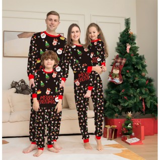 Christmas Cartoon Patterns Printed Black Pajamas Christmas Family Pajamas Two-piece Suits