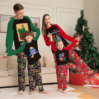 Anime Printed Green with Black Pajamas Christmas Family Pajamas 2-piece Suits