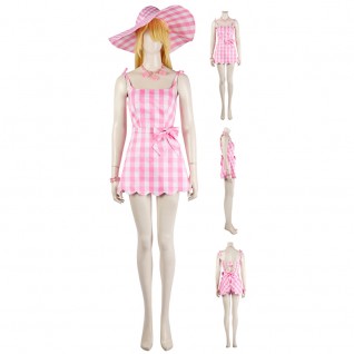 Margot Robbie Cosplay Costueme 2023 Movie Barbie Pink Dress
