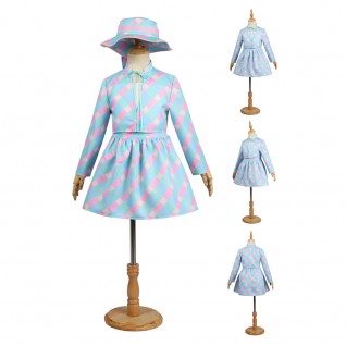 Kids 2023 Movie Barbie Cosplay Suit Blue Dress