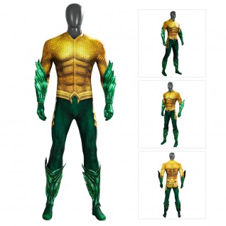 Aquaman Golden Jumpsuit Cosplay Costumes for Halloween Party
